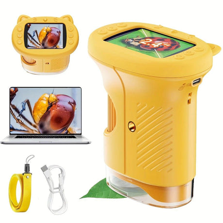 Children's 1000X Digital Microscope 2.4 Inch IPS Screen Portable Mini LED Microscope with Photo Video and PC Connection Science Educational Toy.WHITE
