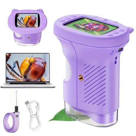Children's 1000X Digital Microscope 2.4 Inch IPS Screen Portable Mini LED Microscope with Photo Video and PC Connection Science Educational Toy.YELLOW