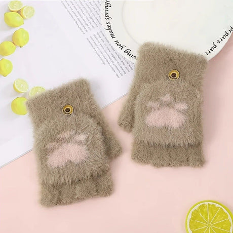 Faux Mink Fingerless Fleece-Lined Warm Gloves – Practical for Autumn/Winter, Heart Design with High-Elastic Cuff, Ideal for Office Use and Daily Hand Warmth.(pink)