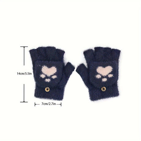 Faux Mink Fingerless Fleece-Lined Warm Gloves – Practical for Autumn/Winter, Heart Design with High-Elastic Cuff, Ideal for Office Use and Daily Hand Warmth.(white)