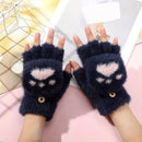 Faux Mink Fingerless Fleece-Lined Warm Gloves – Practical for Autumn/Winter, Heart Design with High-Elastic Cuff, Ideal for Office Use and Daily Hand Warmth.(navy blue)