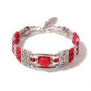 2PCS Ethnic-style Vintage Open Bracelet, Turquoise Beads with Silver Carved Accents, Bohemian Exotic Charm, a Personalized Accessory for Daily and Travel Wear.red