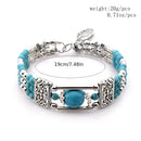 2PCS Ethnic-style Vintage Open Bracelet, Turquoise Beads with Silver Carved Accents, Bohemian Exotic Charm, a Personalized Accessory for Daily and Travel Wear.red