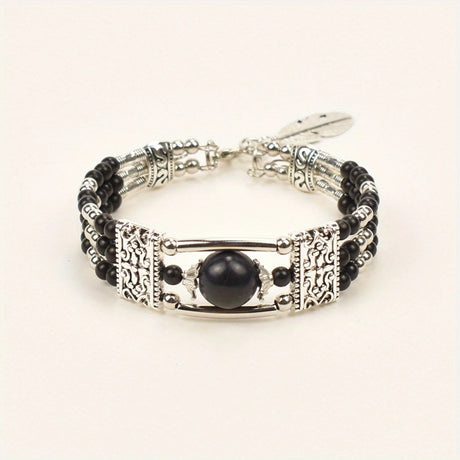 2PCS Ethnic-style Vintage Open Bracelet, Turquoise Beads with Silver Carved Accents, Bohemian Exotic Charm, a Personalized Accessory for Daily and Travel Wear.red