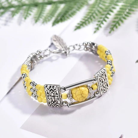 2PCS Ethnic-style Vintage Open Bracelet, Turquoise Beads with Silver Carved Accents, Bohemian Exotic Charm, a Personalized Accessory for Daily and Travel Wear.red