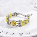 2PCS Ethnic-style Vintage Open Bracelet, Turquoise Beads with Silver Carved Accents, Bohemian Exotic Charm, a Personalized Accessory for Daily and Travel Wear.Yellow
