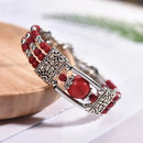 2pcs Ethnic-style Vintage Open Bracelet, Turquoise Beads with Silver Carved Accents, Bohemian Exotic Charm, a Personalized Accessory for Daily and Travel Wear.black