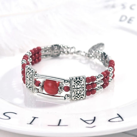 2pcs Ethnic-style Vintage Open Bracelet, Turquoise Beads with Silver Carved Accents, Bohemian Exotic Charm, a Personalized Accessory for Daily and Travel Wear.black