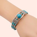 2pcs Ethnic-style Vintage Open Bracelet, Turquoise Beads with Silver Carved Accents, Bohemian Exotic Charm, a Personalized Accessory for Daily and Travel Wear.black