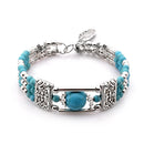 2pcs Ethnic-style Vintage Open Bracelet, Turquoise Beads with Silver Carved Accents, Bohemian Exotic Charm, a Personalized Accessory for Daily and Travel Wear.black