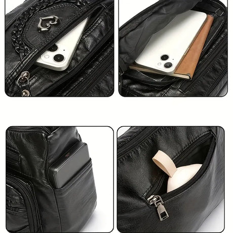 Elegant Series Multi-Pocket PU Mini Square Bag – Soft Durable Crossbody, Metal Zipper Wide Strap, Polyester Lining, Lightweight Large Capacity for Women.(brown)