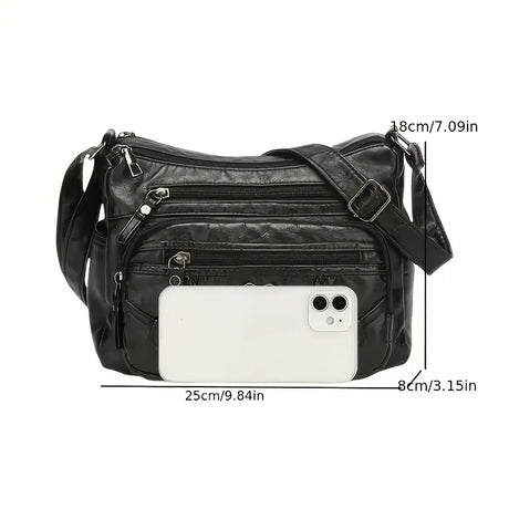 Elegant Series Multi-Pocket PU Mini Square Bag – Soft Durable Crossbody, Metal Zipper Wide Strap, Polyester Lining, Lightweight Large Capacity for Women.(grey)
