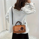 Vintage Rose PU Boston Pillow Bag, Topstitch Floral Accent, Zipper Closure, Handheld Shoulder Crossbody, Poly-Cotton Lining.(brown)