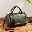 Vintage Rose PU Boston Pillow Bag, Topstitch Floral Accent, Zipper Closure, Handheld Shoulder Crossbody, Poly-Cotton Lining.(red)