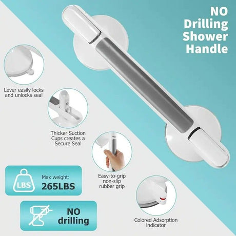 Drill-free Suction Cup Safety Grab Bar – Dual Suction Cup Vacuum Adsorption, Load Capacity 120kg, Red and Green Indicator Light for Visual Safety, Anti-slip Handle for Multi-scenario Use