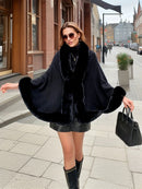 Imitation Mink Collar Knit Shawl: Autumn/Winter Retro Cape, Elegant, Versatile, and Flattering(BLACK)