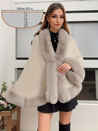 Imitation Mink Collar Knit Shawl: Autumn/Winter Retro Cape, Elegant, Versatile, and Flattering(BLACK)
