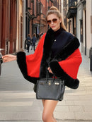 Imitation Mink Collar Knit Shawl: Autumn/Winter Retro Cape, Elegant, Versatile, and Flattering(BLACK)