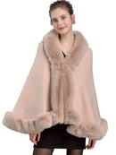 Imitation Mink Collar Knit Shawl: Autumn/Winter Retro Cape, Elegant, Versatile, and Flattering(BLACK)