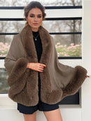 Imitation Mink Collar Knit Shawl: Autumn/Winter Retro Cape, Elegant, Versatile, and Flattering(BLACK)