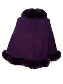 Imitation Mink Collar Knit Shawl: Autumn/Winter Retro Cape, Elegant, Versatile, and Flattering（purple）