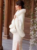 Imitation Mink Collar Knit Shawl: Autumn/Winter Retro Cape, Elegant, Versatile, and Flattering（purple）