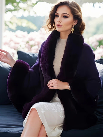 Imitation Mink Collar Knit Shawl: Autumn/Winter Retro Cape, Elegant, Versatile, and Flattering(WHITE)
