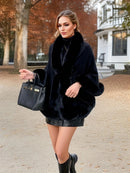 Imitation Mink Collar Knit Shawl: Autumn/Winter Retro Cape, Elegant, Versatile, and Flattering(WHITE)