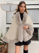 Imitation Mink Collar Knit Shawl: Autumn/Winter Retro Cape, Elegant, Versatile, and Flattering。（claret-red）