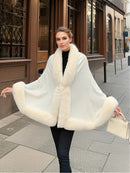 Imitation Mink Collar Knit Shawl: Autumn/Winter Retro Cape, Elegant, Versatile, and Flattering。（claret-red）