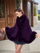 Imitation Mink Collar Knit Shawl: Autumn/Winter Retro Cape, Elegant, Versatile, and Flattering。（claret-red）