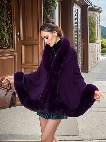 Imitation Mink Collar Knit Shawl: Autumn/Winter Retro Cape, Elegant, Versatile, and Flattering。（claret-red）