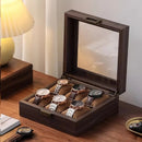 Wood Grain Faux Leather Watch Storage Box - 6-Compartment Dustproof Display Case, Soft Lined Interior, Hinged Flip-Top Lid, Suitable for Home and Retail Use, Decorative Storage Box