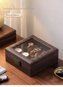 Wood Grain Faux Leather Watch Storage Box - 6-Compartment Dustproof Display Case, Soft Lined Interior, Hinged Flip-Top Lid, Suitable for Home and Retail Use, Decorative Storage Box