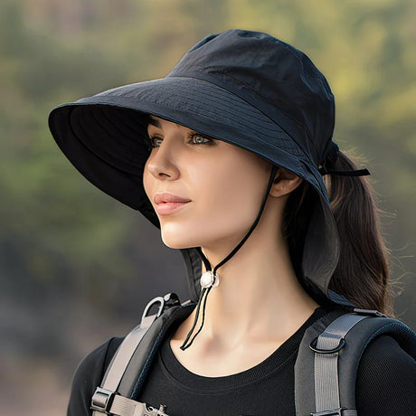 khaki Fashion Wide Brim Sun Hat with Ponytail Hole - Bohemian Baseball Cap Design, Visor, Breathable Polyester