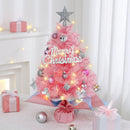 45cm Pink Mini Christmas Tree | Natural Log Base, Pink & Blue Wrapped Design, Star Topper, Letter Sign, Ornaments & Bows, Sweet Desktop Holiday Décor (Including lamp: LED battery warm lamp)