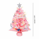 45cm Pink Mini Christmas Tree | Natural Log Base, Pink & Blue Wrapped Design, Star Topper, Letter Sign, Ornaments & Bows, Sweet Desktop Holiday Décor (Including lamp: LED battery warm lamp)