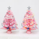 45cm Pink Mini Christmas Tree | Natural Log Base, Pink & Blue Wrapped Design, Star Topper, Letter Sign, Ornaments & Bows, Sweet Desktop Holiday Décor (Including lamp: LED battery warm lamp)