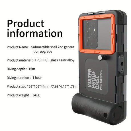 15m Waterproof Phone Case for Diving & Surfing - 1 Hour Underwater Shooting, Dual Seal, Zinc Alloy Buckle, Fits iPhone Samsung Xiaomi up to 6.9 Inch(blue+orange)