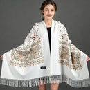 European-American Style Auspicious Embroidered Shawl Scarf, High-End Autumn & Winter Warm Outfit(claret)