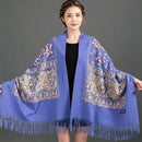 European-American Style Auspicious Embroidered Shawl Scarf, High-End Autumn & Winter Warm Outfit(claret)