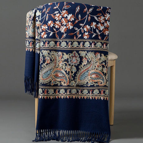European-American Style Auspicious Embroidered Shawl Scarf, High-End Autumn & Winter Warm Outfit(claret)