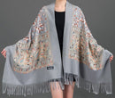 European-American Style Auspicious Embroidered Shawl Scarf, High-End Autumn & Winter Warm Outfit(Light hemp ash color）