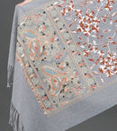 European-American Style Auspicious Embroidered Shawl Scarf, High-End Autumn & Winter Warm Outfit(Light hemp ash color）
