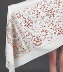 European-American Style Auspicious Embroidered Shawl Scarf, High-End Autumn & Winter Warm Outfit(Light hemp ash color）
