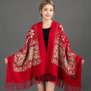 European-American Style Auspicious Embroidered Shawl Scarf, High-End Autumn & Winter Warm Outfit(Light hemp ash color）