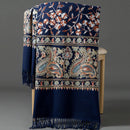 European-American Style Auspicious Embroidered Shawl Scarf, High-End Autumn & Winter Warm Outfit(Light hemp ash color）