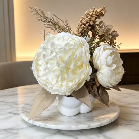 Light luxury simulated peony potted plant, handcrafted petals realistic and full, pumpkin planter round and versatile, no maintenance ready to display upon opening, brightens up new Chinese-style home spaces.(white)