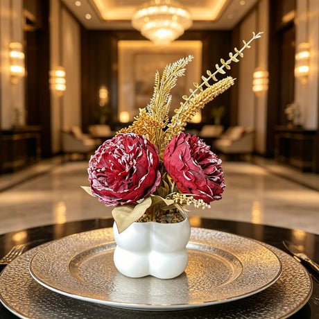 Light luxury simulated peony potted plant, handcrafted petals realistic and full, pumpkin planter round and versatile, no maintenance ready to display upon opening, brightens up new Chinese-style home spaces.(white)