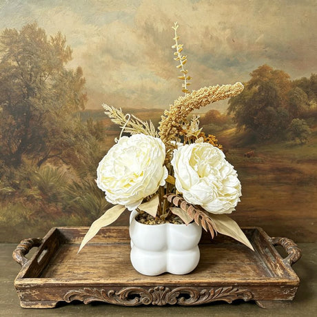 Light luxury simulated peony potted plant, handcrafted petals realistic and full, pumpkin planter round and versatile, no maintenance ready to display upon opening, brightens up new Chinese-style home spaces.(white)